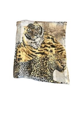 Leopard Tiger Animal Print Vintage Symphony Scarfs Rectangle Made in Italy 90s